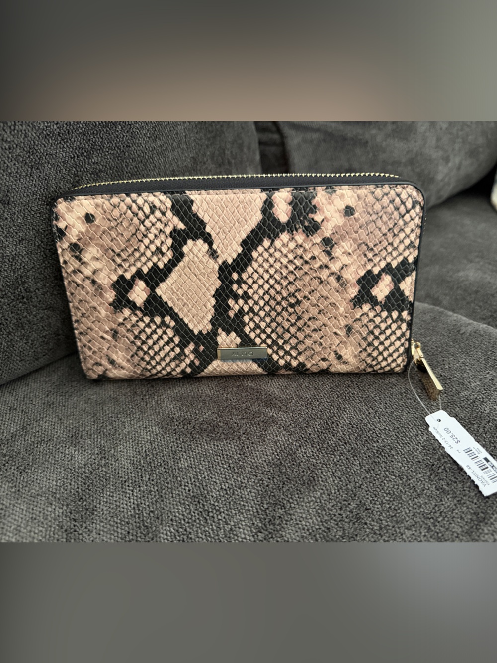 Aldo Pink and Black Snake-Print Zip Wallet